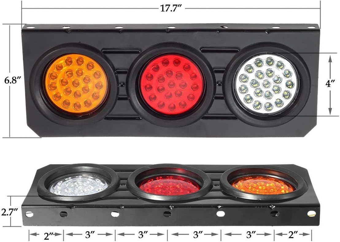 63 LED Truck Trailer Tail Lights Bar Kit, Stop Turn Signal Brake Reverse Taillight, Waterproof 12V-30V 4 Inch Round, 2pcs L882