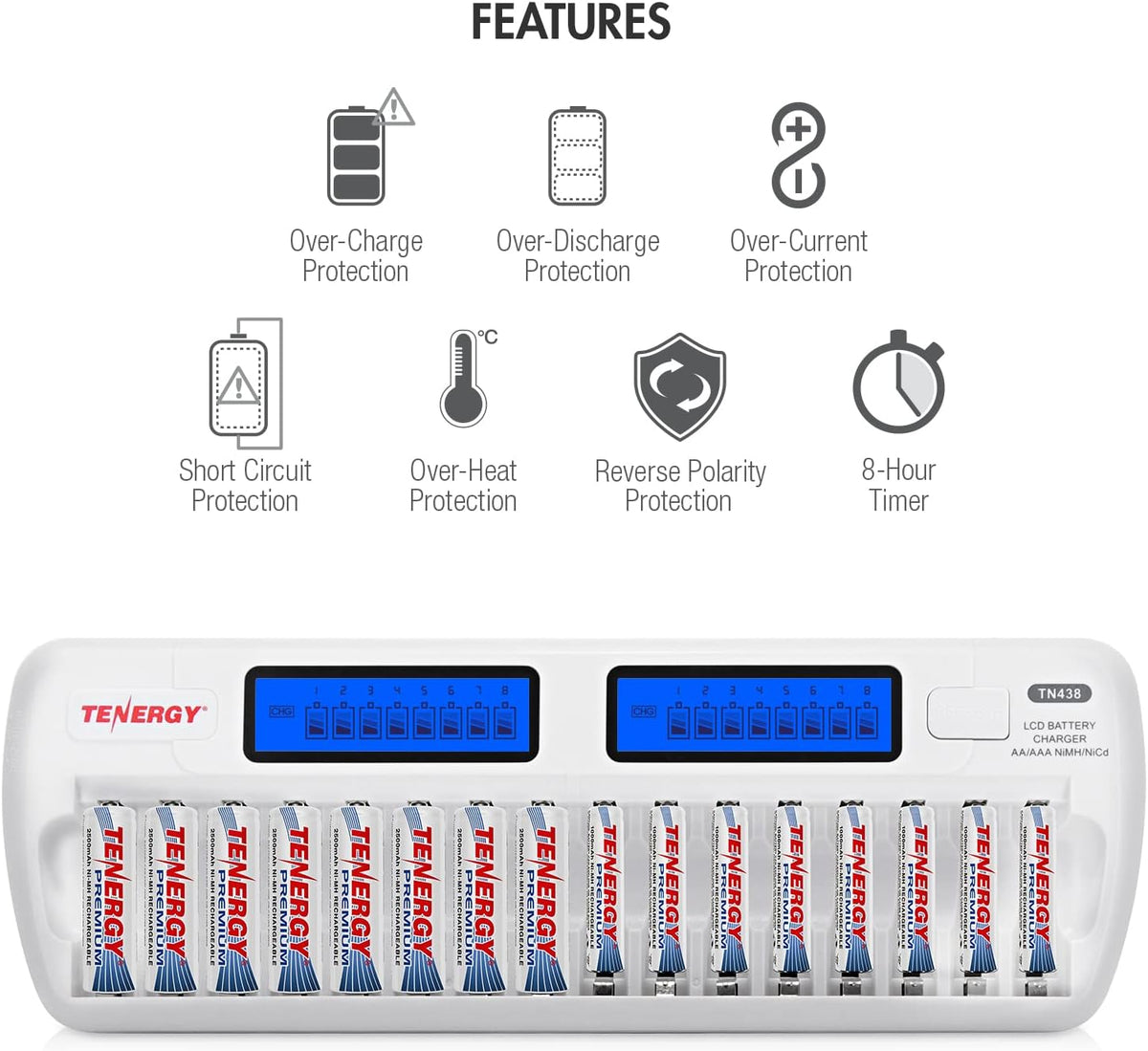 16 Bay AA AAA NiMH NiCd Battery Charger with AC and Car Adapter Z503