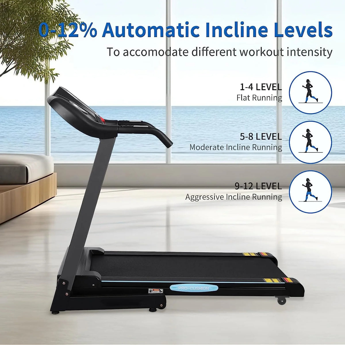 Folding Treadmill with 12-Level Automatic Incline I470419