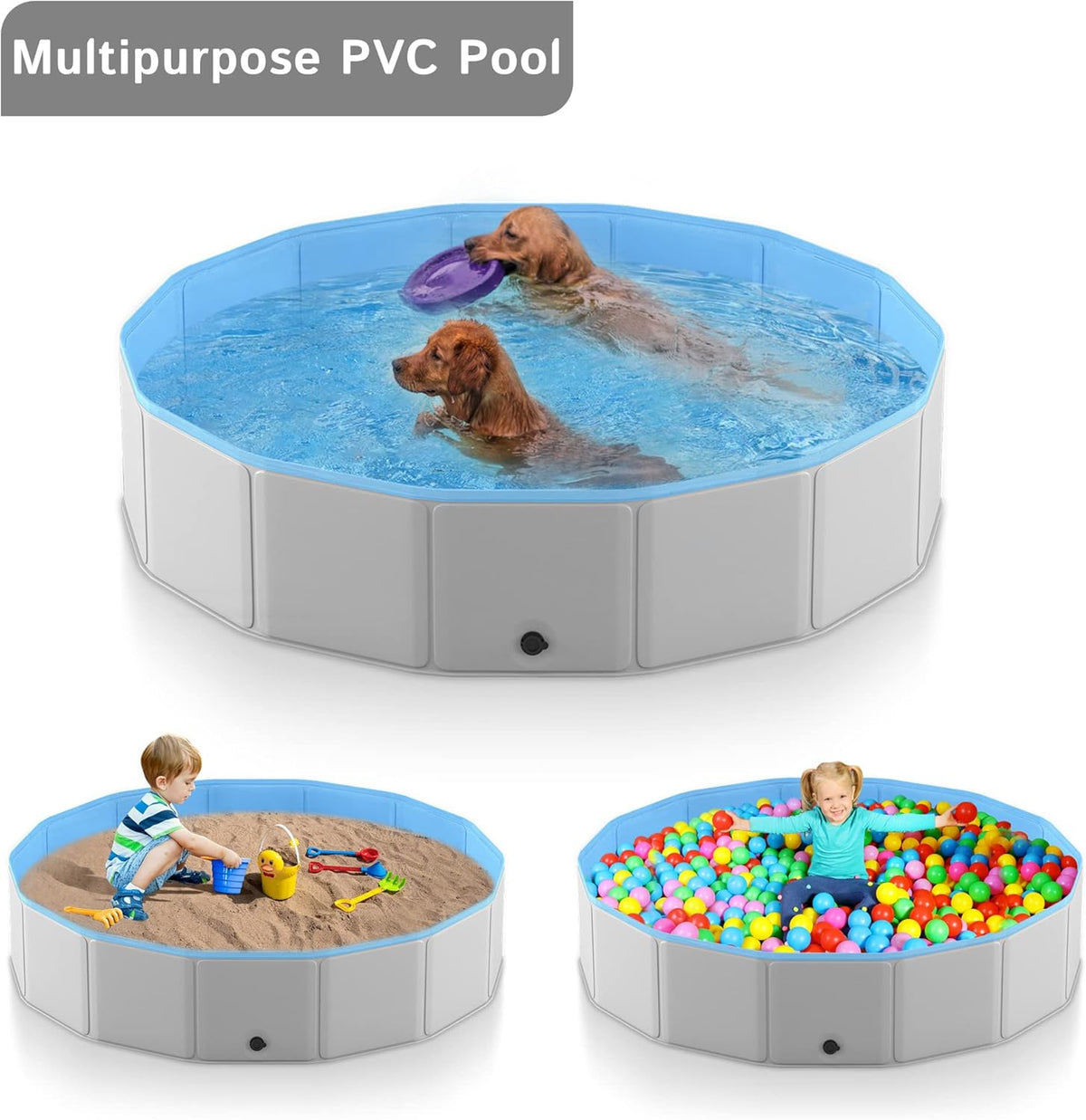 Foldable Collapsible Hard Plastic PVC Dog Pool 71 Inches R646