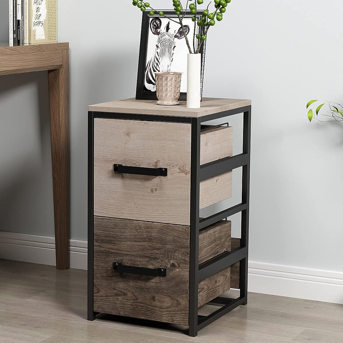 Wooden Lateral File Cabinet with Drawer and Open Storage Shelves G190116