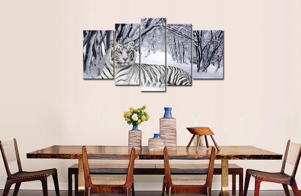 White Tiger 5 Pieces Canvas Wall Art Q692