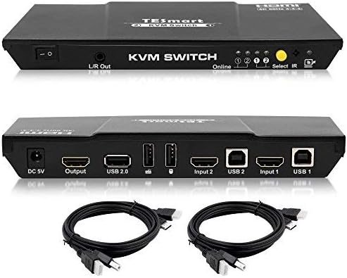 HDMI 4K@60Hz 2x1 KVM Switch with 2 Pcs 5ft KVM Cables Grey G233983