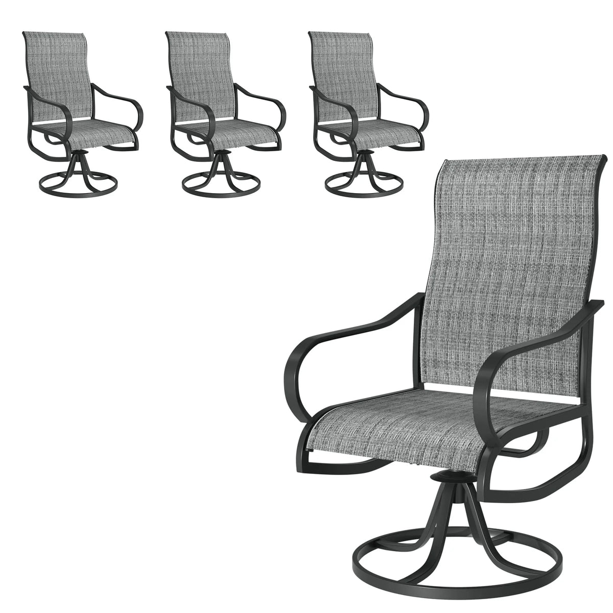 Grey White Set of 2 High Back Padded Swivel Patio Chairs C4744