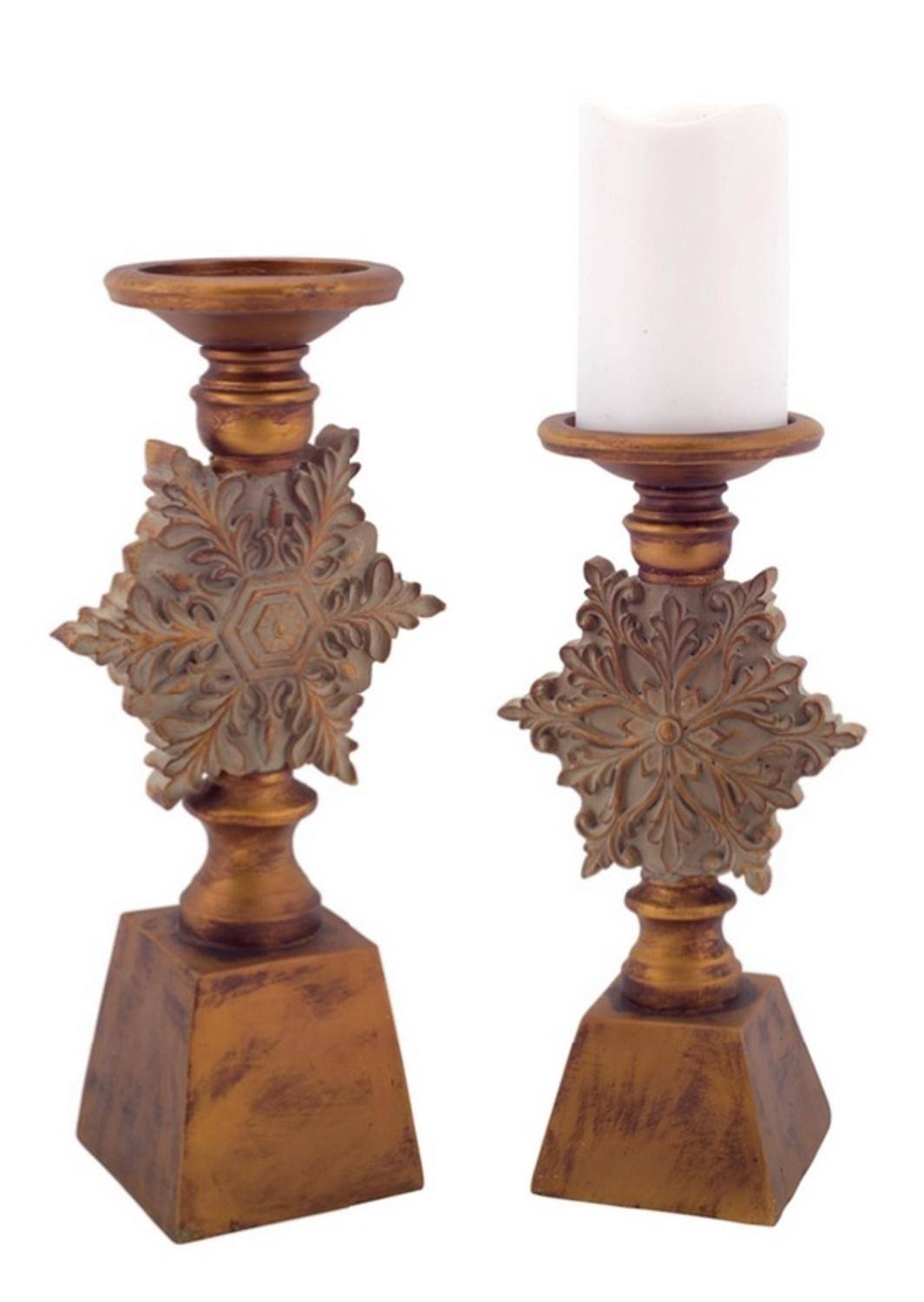Brown Snowflake Christmas Pillar Candle Holders Set of 2 A4761