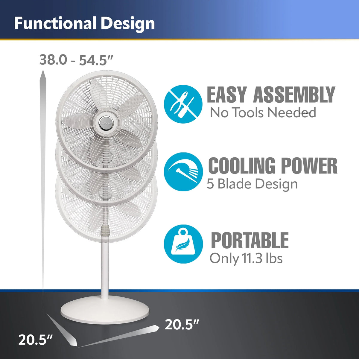 White 18 Inch 3-Speed Oscillating Pedestal Fan G49065
