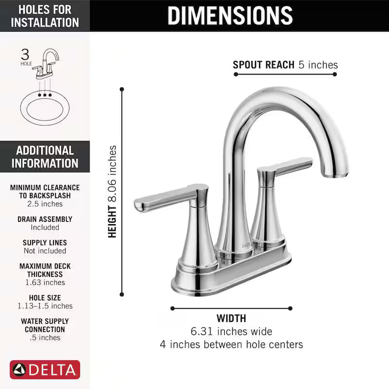 4 in. Centerset Double Handle Bathroom Faucet Polished Chrome C446586