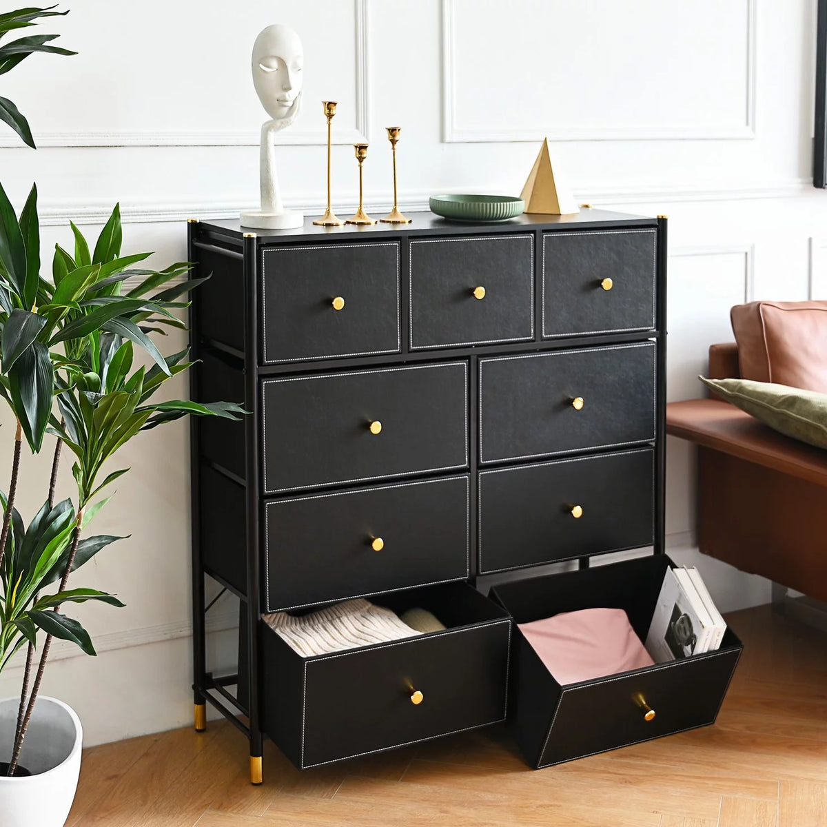 Black 9 Drawer Dresser Chest Storage Organizer L82769