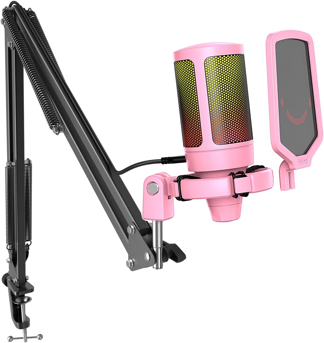 USB Gaming Microphone Kit with Mute Button, Volume Gain, RGB, Arm Stand J3621