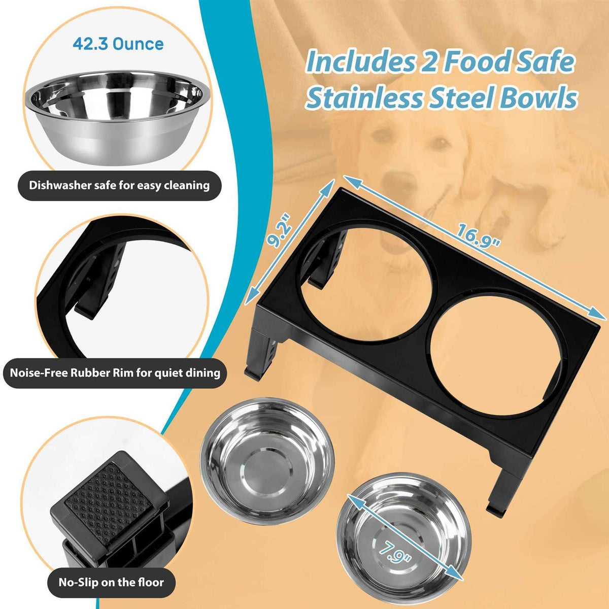 Elevated Dog Bowls with 2 Stainless Steel Bowls I2211