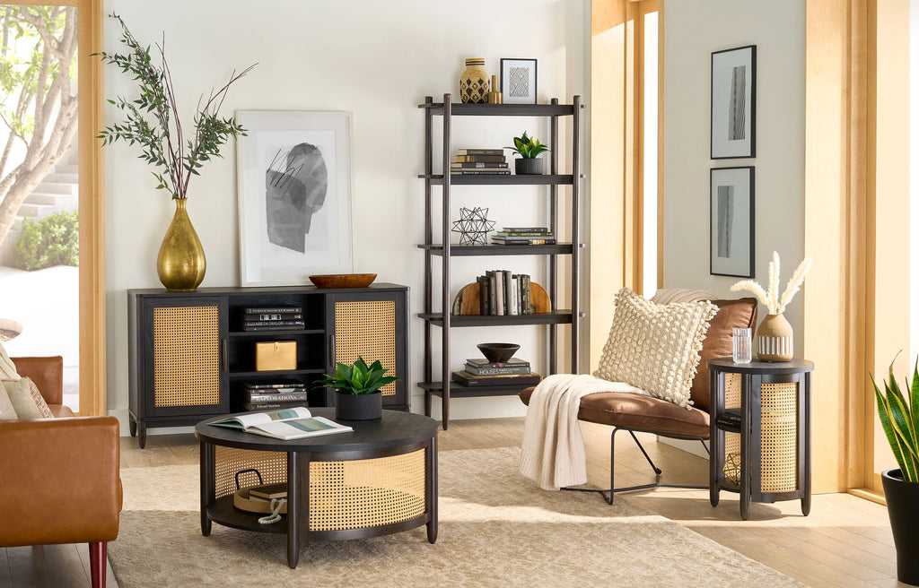 Cane TV Stand for TVs up to 65, Light Honey Finish C457