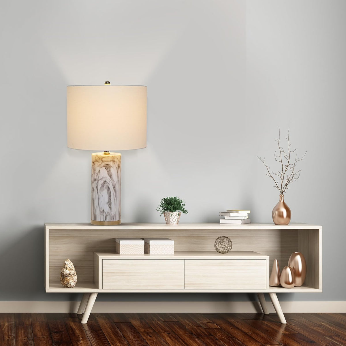 Modern Marble Table Lamp with Polished Nickel Accents T891