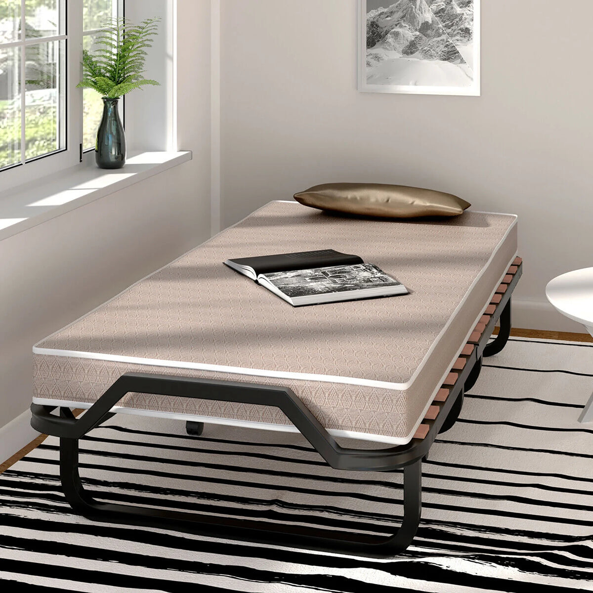 Folding Bed with Memory Foam Mattress Metal Guest Bed A64044
