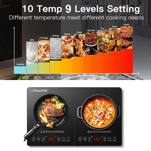 1800W Double Induction Cooktop with 2 Burners D424
