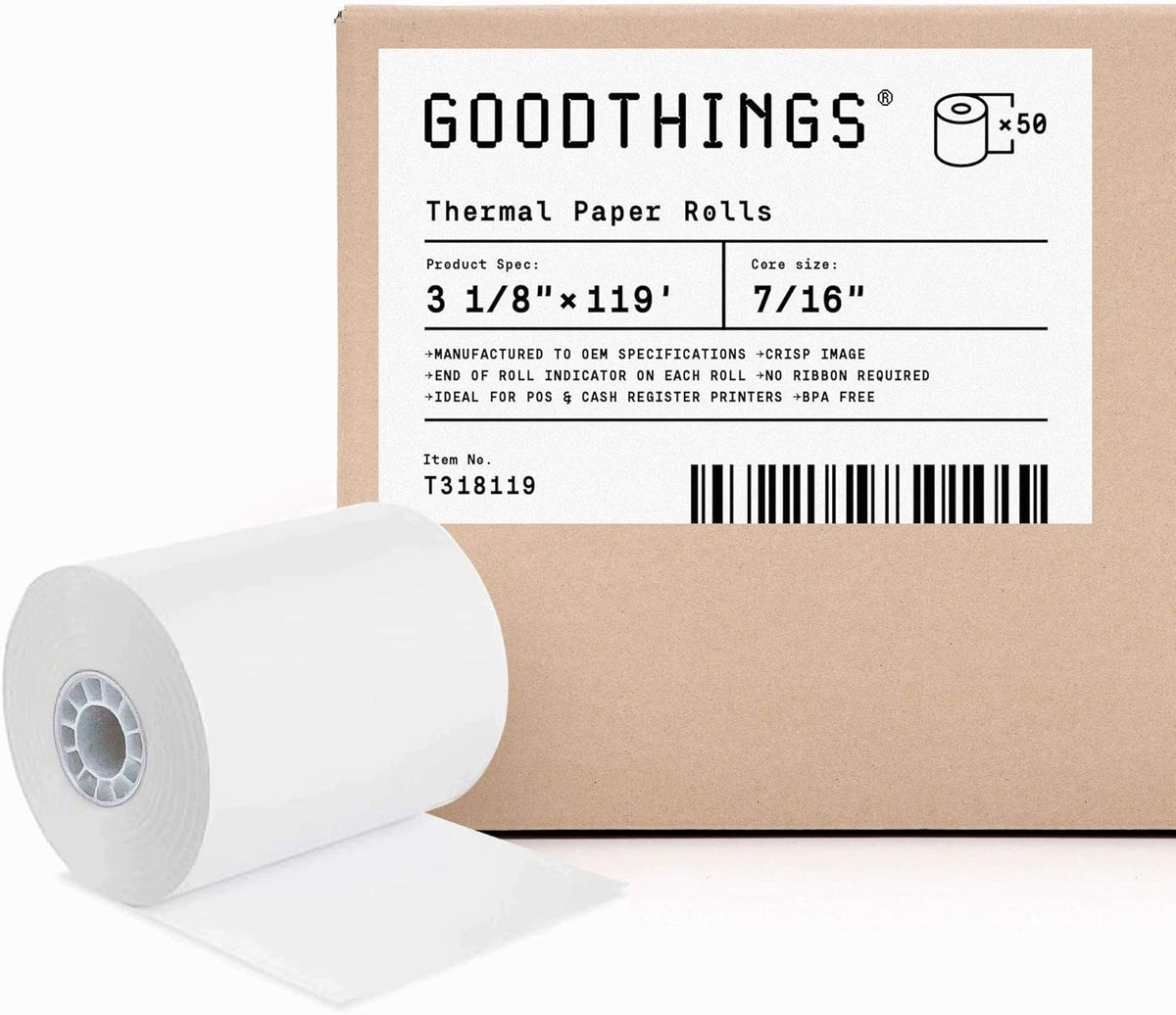 3 1/8 X 119' 50 Rolls Thermal POS Receipt Paper Roll BPA Free M279719