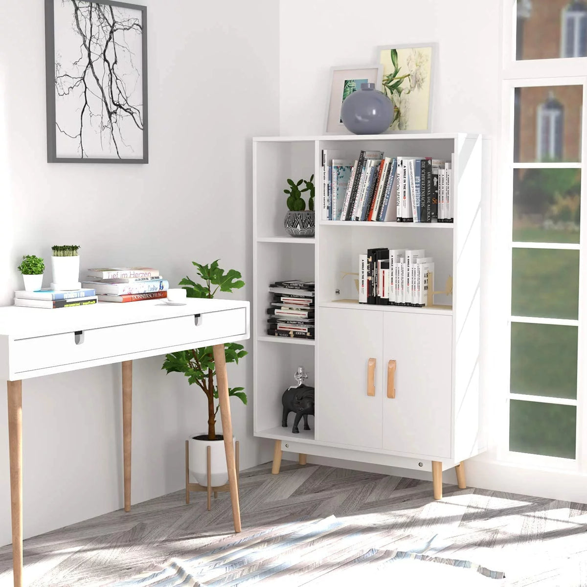 5 Cube White Bookcase with Door L811015