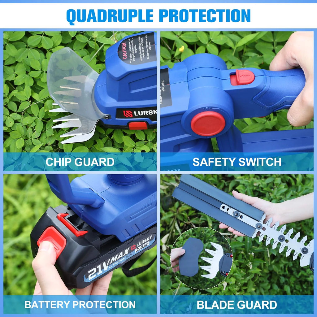 Cordless Hedge Trimmer 2-in-1 Grass Shears and Shrub Trimmer 21V Blue B600