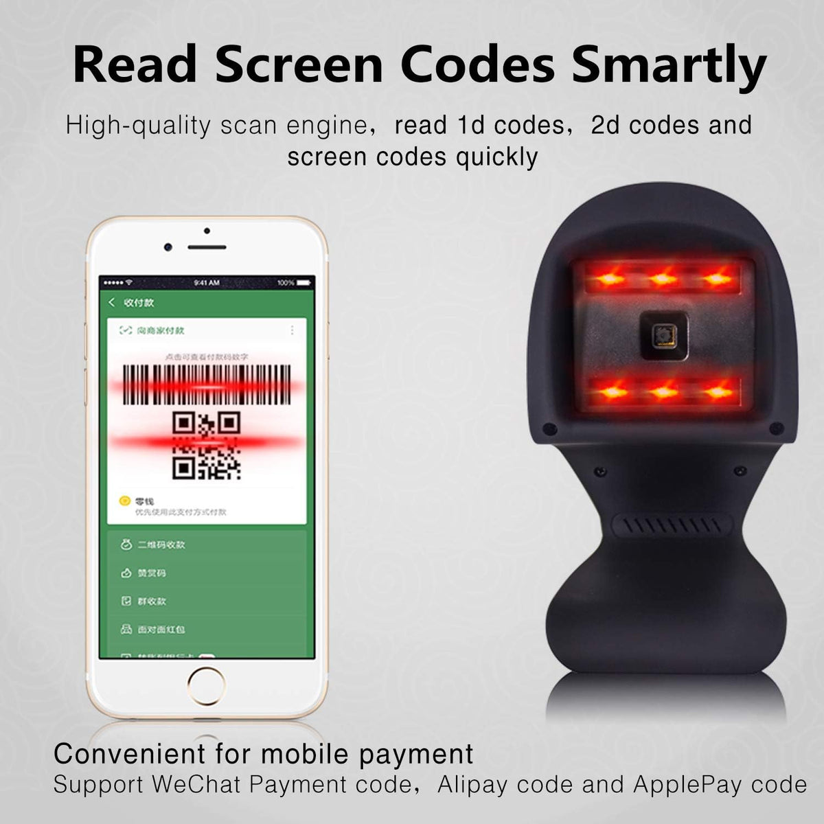 2D 1D Omnidirectional Barcode Scanner with USB Cable C4513