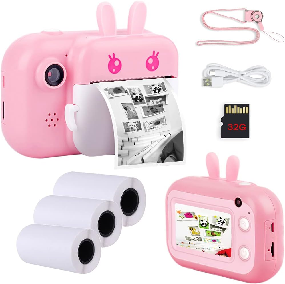 Blue Instant Print Camera for Kids with 3 Rolls Print Paper & 32GB SD Card R6620