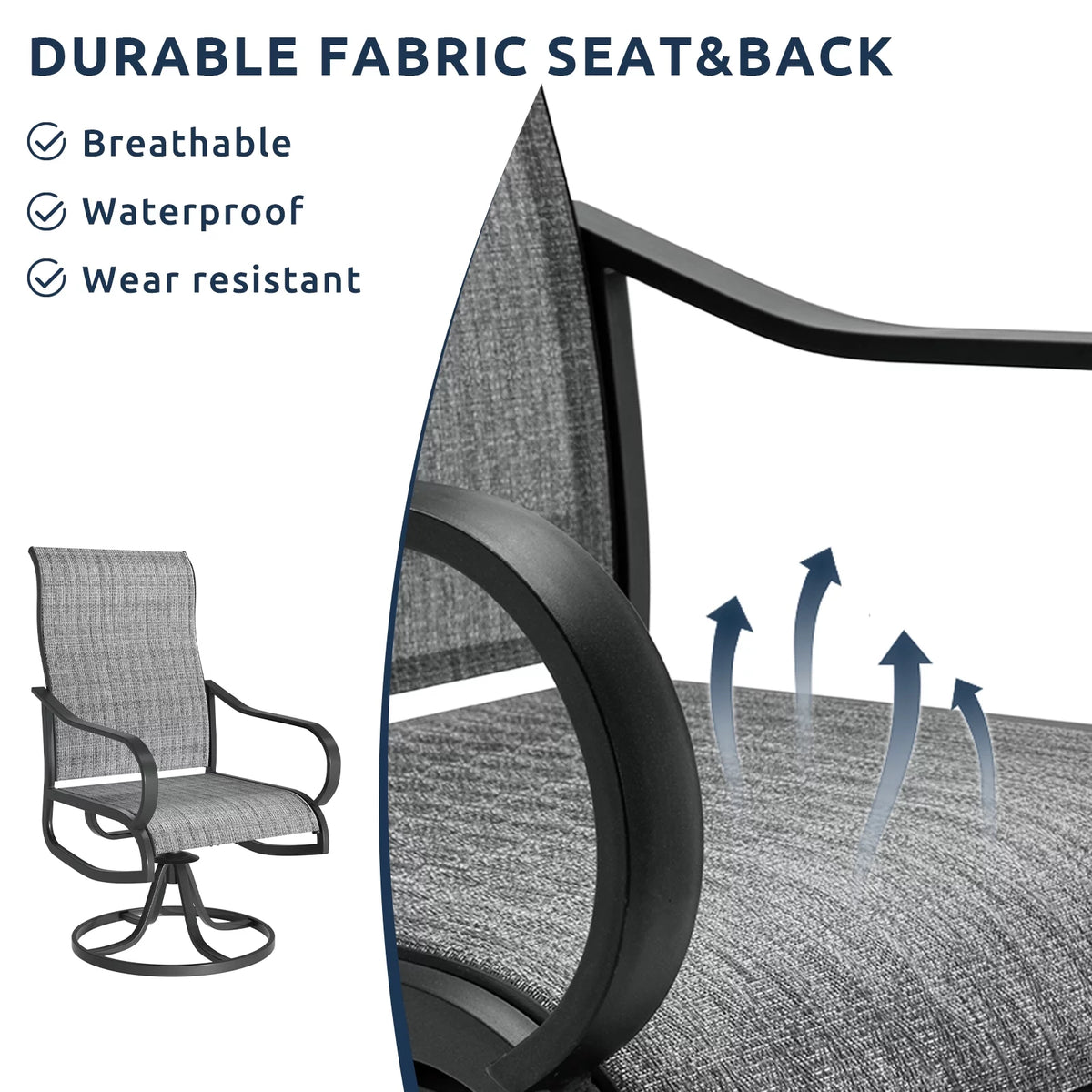 Grey White Set of 2 High Back Padded Swivel Patio Chairs C4744