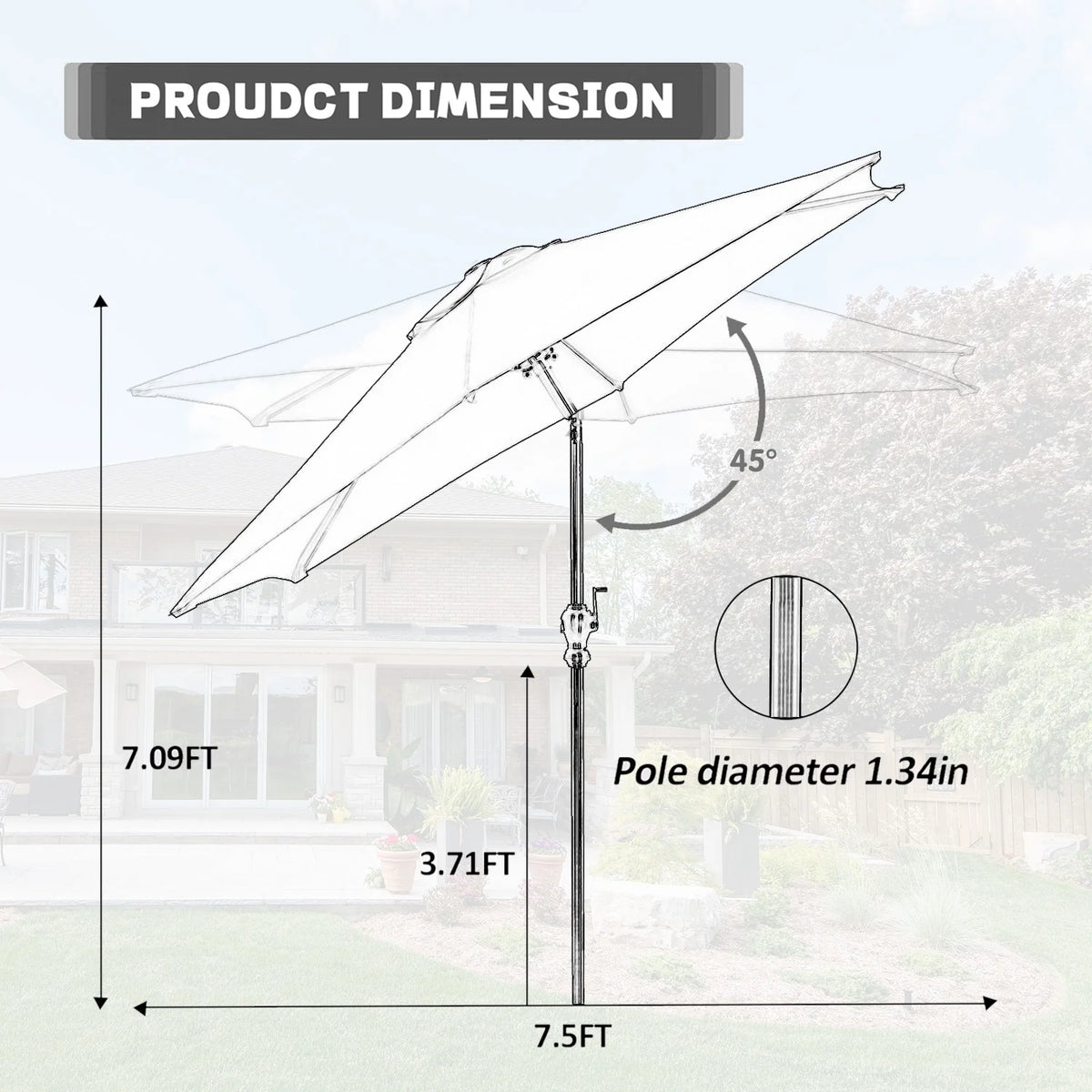 7.5FT Patio Umbrellas with Push Button Tilt and Crank M9947
