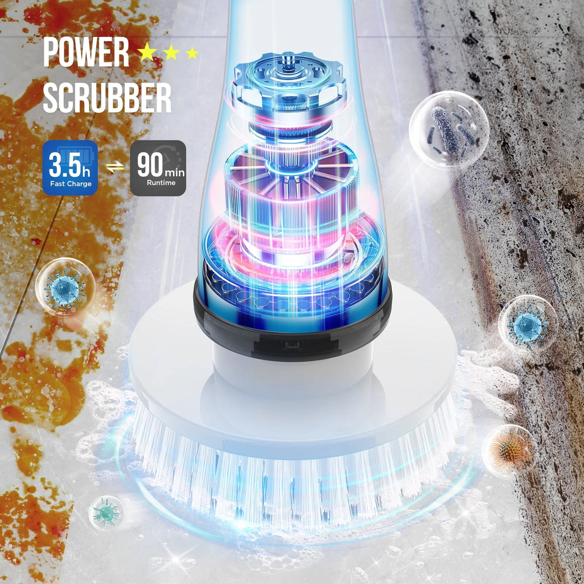 Cordless Electric Spin Scrubber with 4 Heads B8625