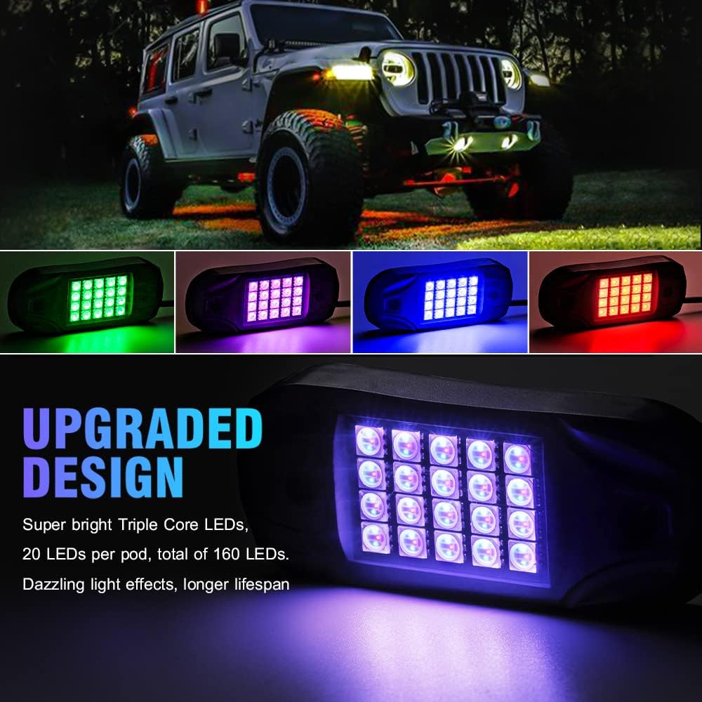 RGB LED Rock Lights Kit IP 68 Multicolor 10 PCS V722263