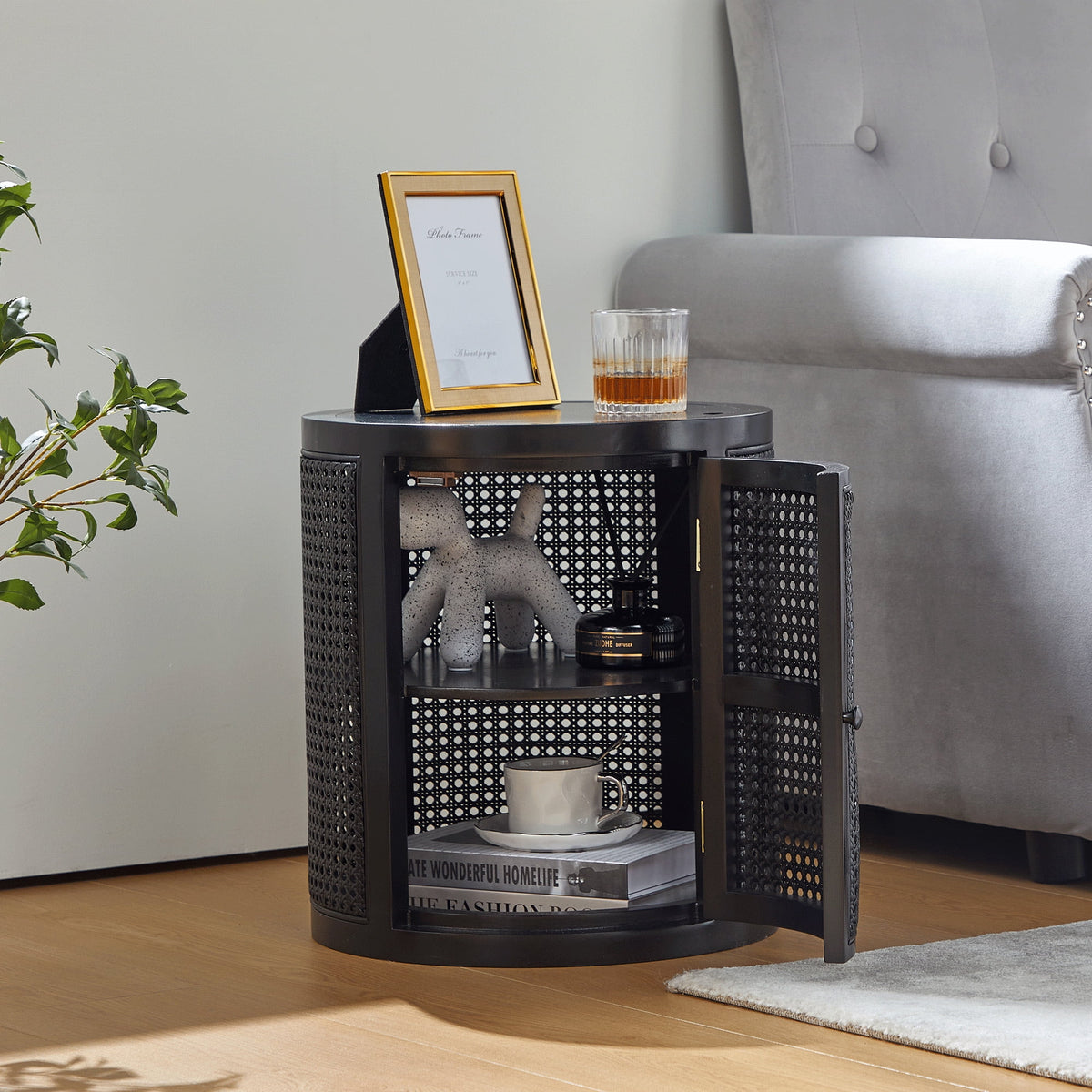 15 Diameter Round End Table with Double Storage Cabinet I32708