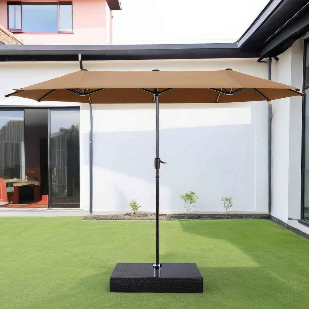 13x6.5ft Double-Sided Outdoor Patio Umbrella with Crank Handle, Beige J753