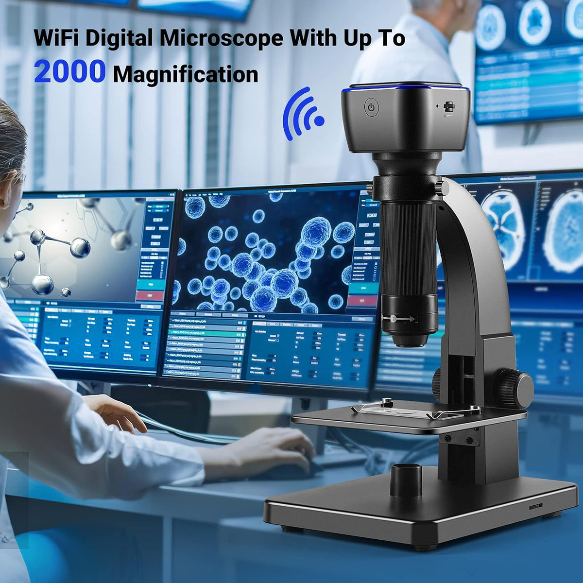 Digital Microscope, 2000X WiFi USB Connection 11 LEDs S94566