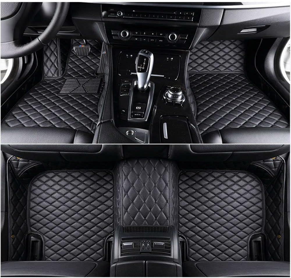 Custom Car Floor Mats All Weather Non-Slip Leather Floor Liners Black Blue U49298