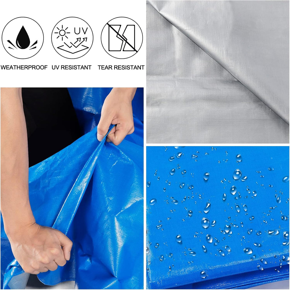 16 Mil Heavy Duty Waterproof Blue Poly Tarp with Metal Grommets K5052