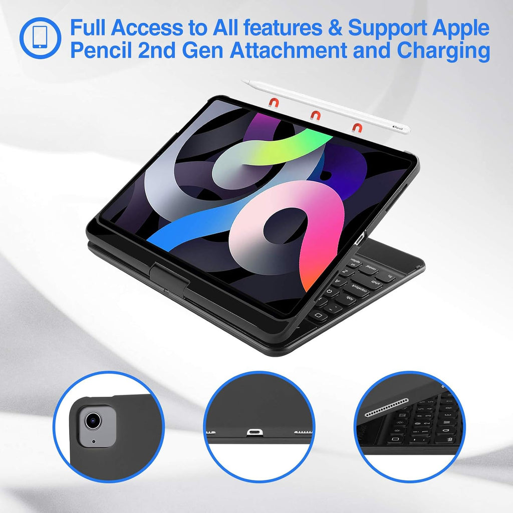 Keyboard Case with 7 Colors Backlit 360 Degree Rotation Black S38833