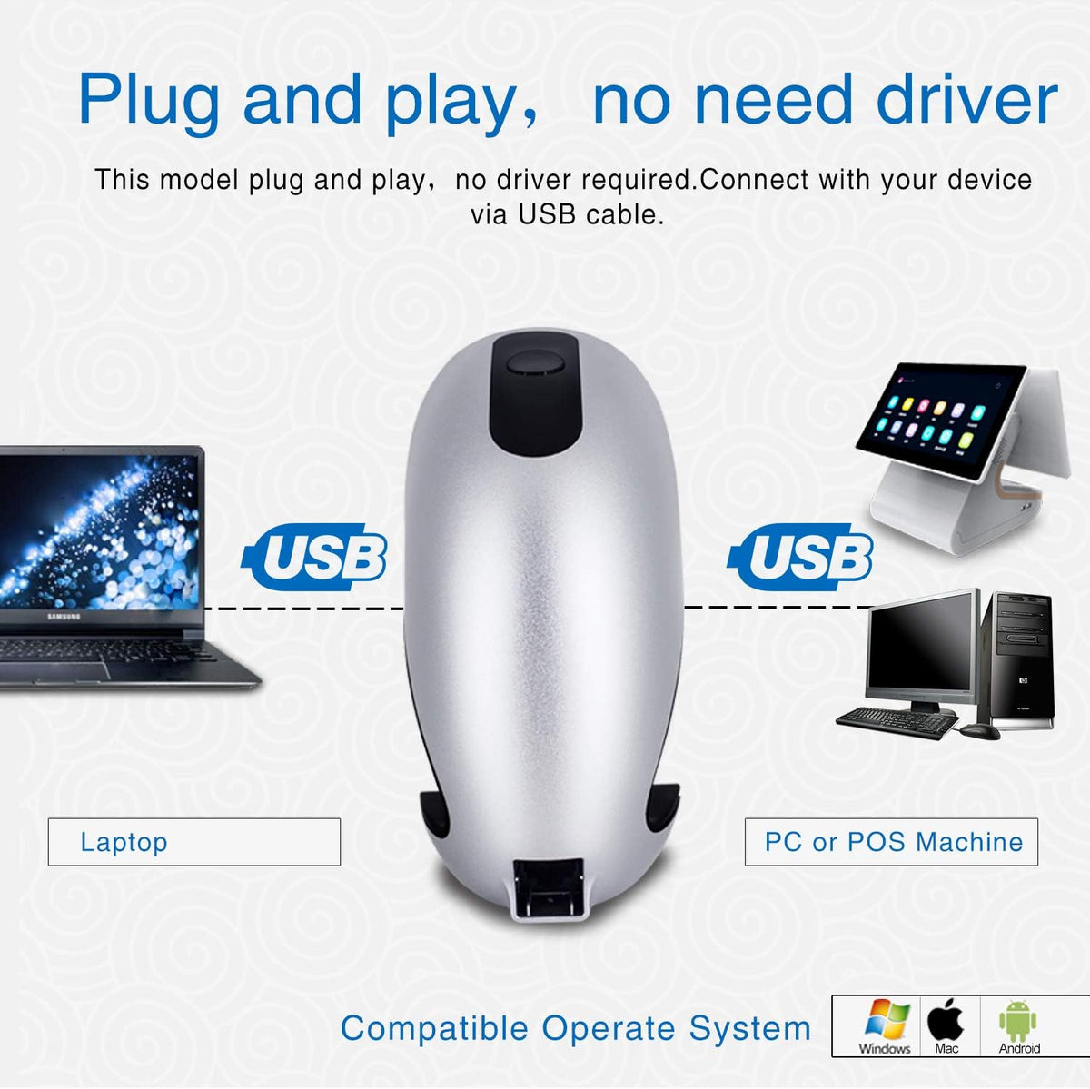 2D 1D Omnidirectional Barcode Scanner with USB Cable C4513