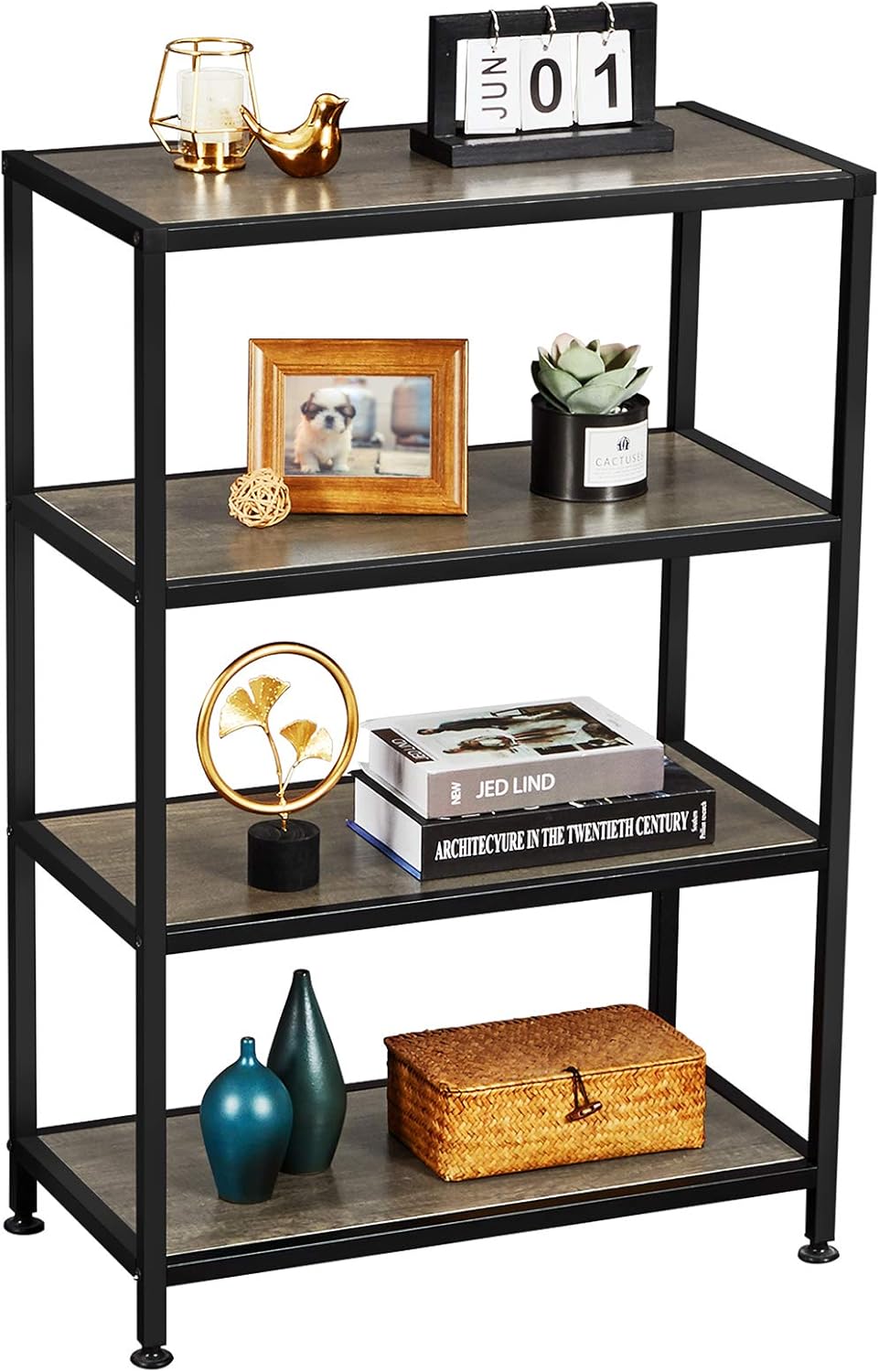 4 Tier Rustic Bookshelf Metal Frame V44563