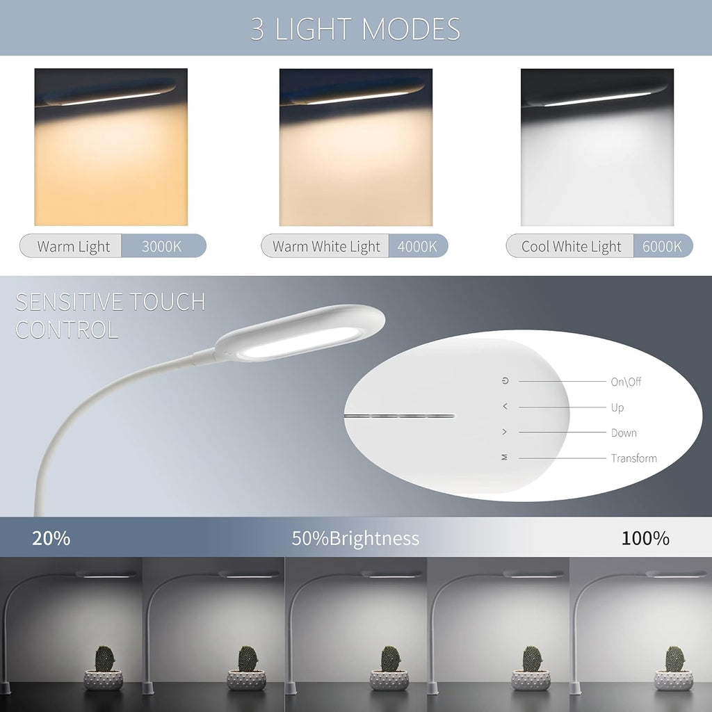 LED Desk Clamp Lamp 700 Lumen 10W Dimmable White V154