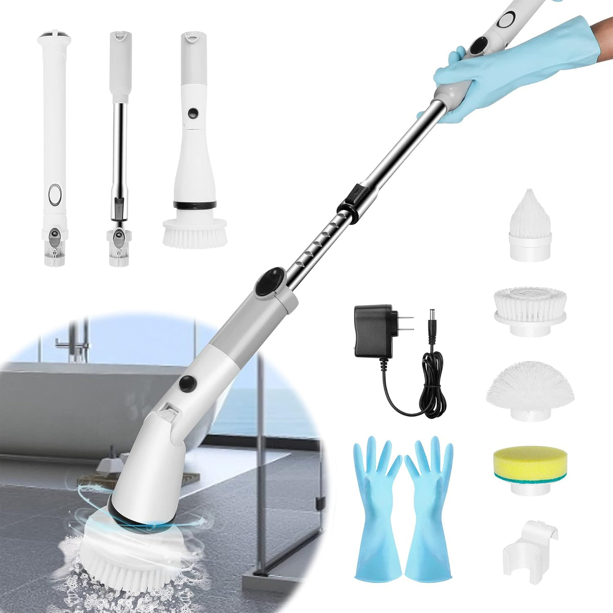 Cordless Electric Spin Scrubber with 4 Replaceable Brush Heads C193299