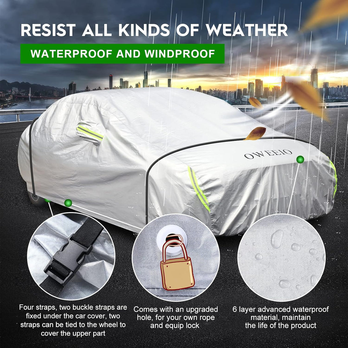 6 Layers Waterproof All Weather Car Cover with Zipper B148
