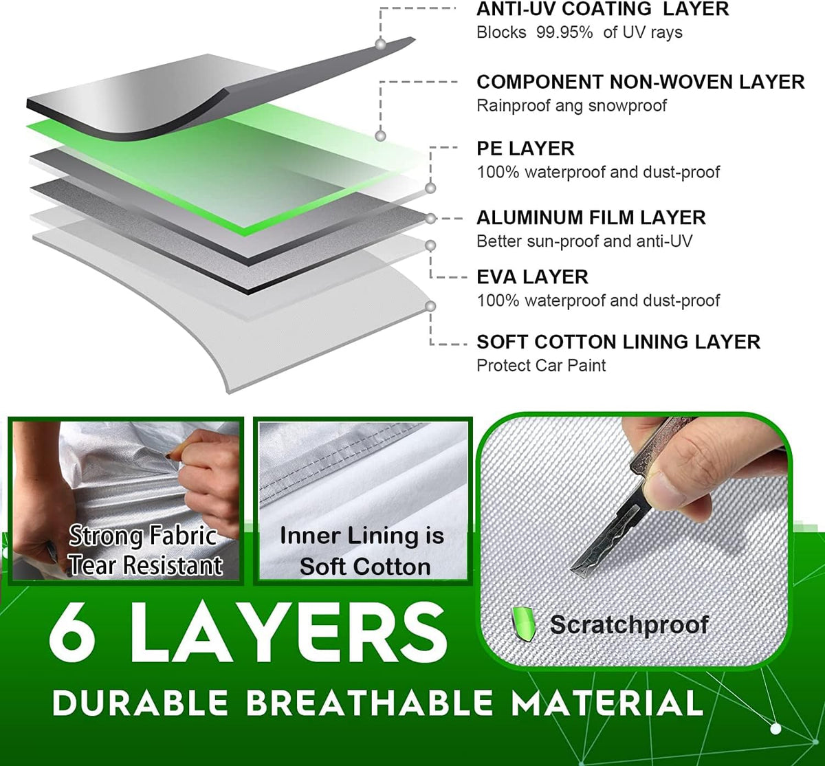 6 Layers Waterproof All Weather Car Cover with Zipper B148