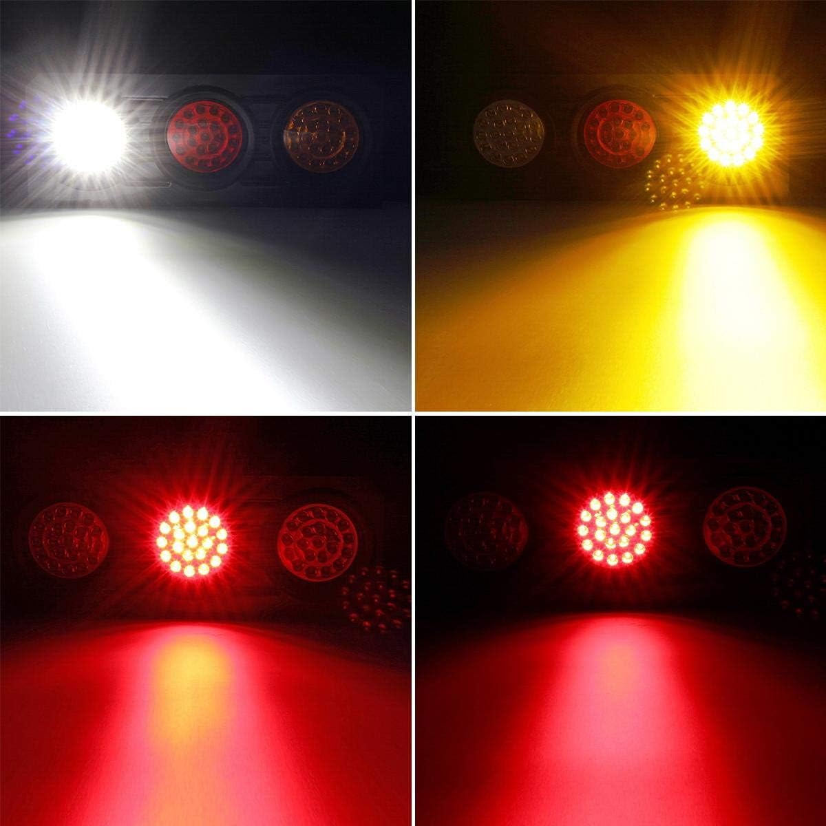 63 LED Truck Trailer Tail Lights Bar Kit, Stop Turn Signal Brake Reverse Taillight, Waterproof 12V-30V 4 Inch Round, 2pcs L882