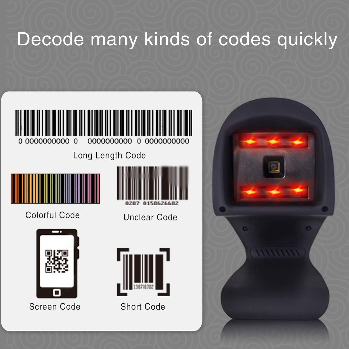 2D 1D Omnidirectional Barcode Scanner with USB Cable C4513