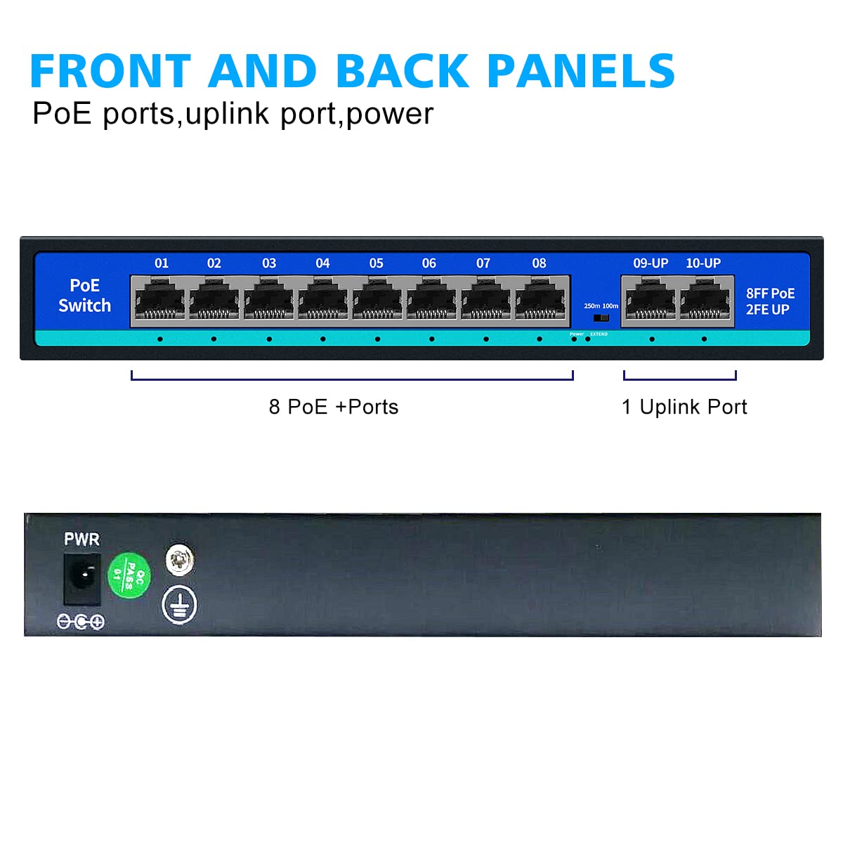 8 Port PoE Switch with 2 Uplink Ports V3295
