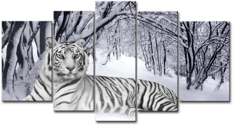White Tiger 5 Pieces Canvas Wall Art Q692
