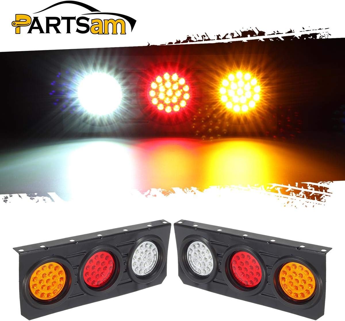 63 LED Truck Trailer Tail Lights Bar Kit, Stop Turn Signal Brake Reverse Taillight, Waterproof 12V-30V 4 Inch Round, 2pcs L882