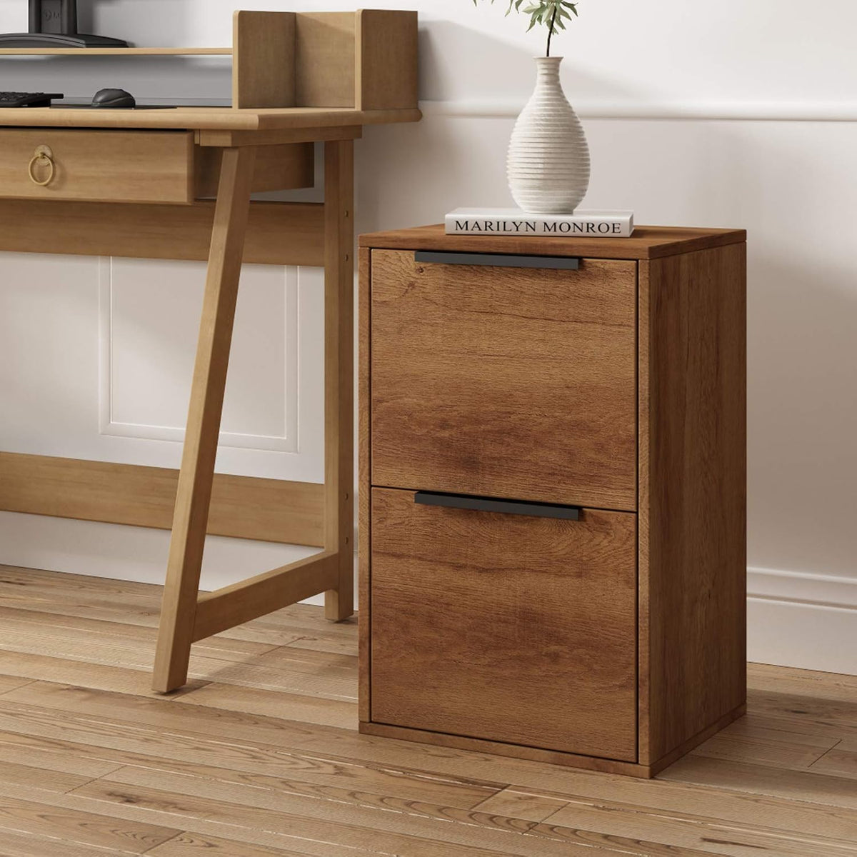 Wooden Lateral File Cabinet with Drawer and Open Storage Shelves G190116