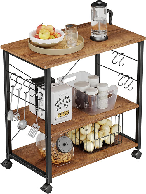 3 Tier Kitchen Serving Cart with Wheels and 10 Hooks A29922