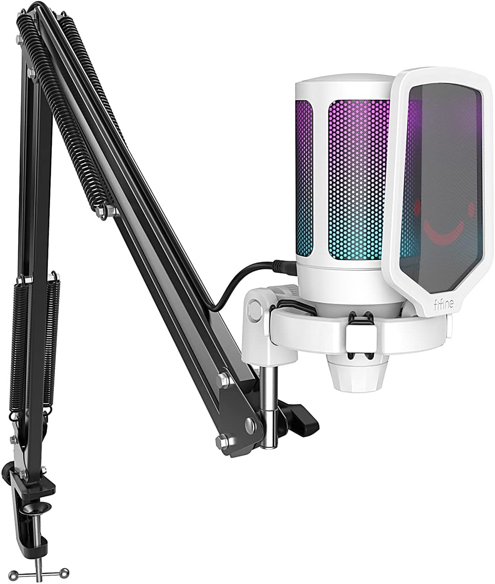USB Gaming Microphone Kit with Mute Button, Volume Gain, RGB, Arm Stand J3621