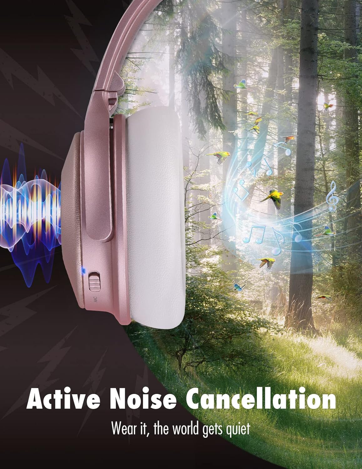 Pink Bluetooth Noise Canceling Headphones with Mics H9083