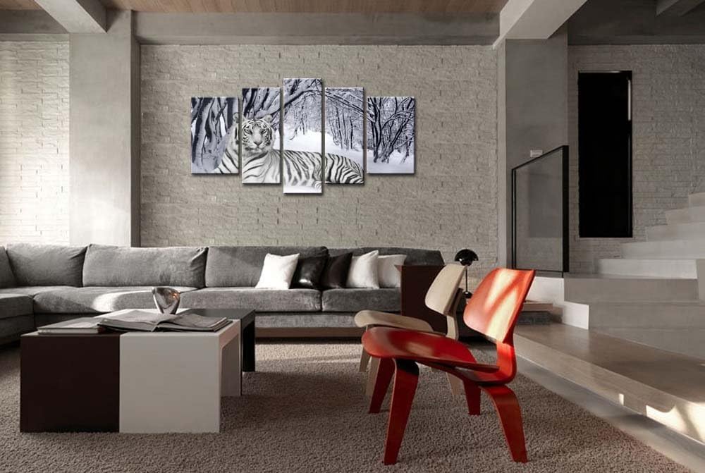 White Tiger 5 Pieces Canvas Wall Art Q692