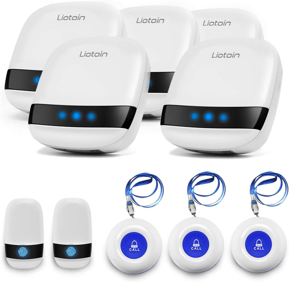 Caregiver Pager Wireless SOS Call Button Nurse Alarm System 5 Transmitter 5 Plug-in Receiver M749